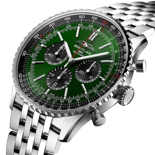 Breitling Navitimer Men Automatic Green Stainless Steel Watch AB0137241L1A1